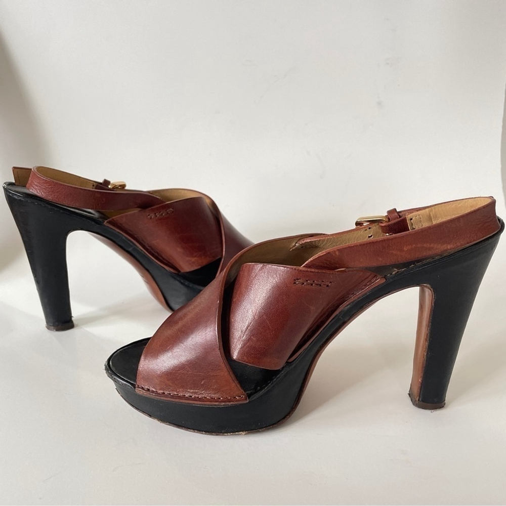 L’autre Chose Brown Leather Criss-Cross Sandle High Heel Clog Platform 7.5 - Picture 8 of 10